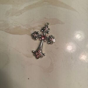 NWOT Pink and silver gothic cross pendant